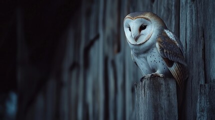 Wall Mural - Barn Owl Perched on a Wooden Fence Post