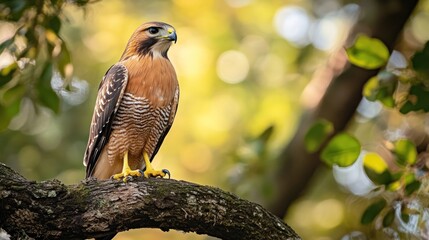 Wall Mural - A Red-shouldered Hawk Perched on a Branch