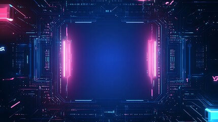 Aufkleber - Abstract Futuristic Circuit Board with Glowing Pink and Blue Lines