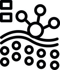 Poster - Bold line icon representing a molecule structure connecting with atoms over a wavy surface, depicting concepts of chemistry and scientific research