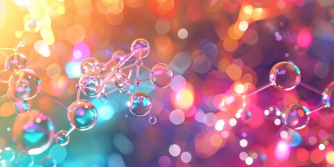 Poster - Abstract representation of molecular structures in vibrant colors, placed over a futuristic digital background