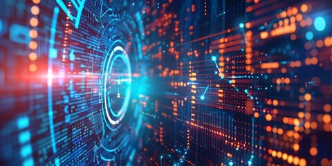 Poster - Abstract futuristic background with machine learning and AI technology concept with digital data flow