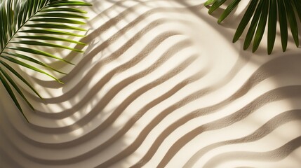 Poster - intricate shadows of palm leaves play on textured wall surfaces during daytime light, creating a ser