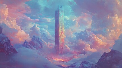 Wall Mural - Fantasy Sky with Tower and Clouds