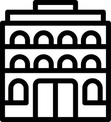 Poster - Simple line drawing of a building facade with arched windows, showing urban architecture