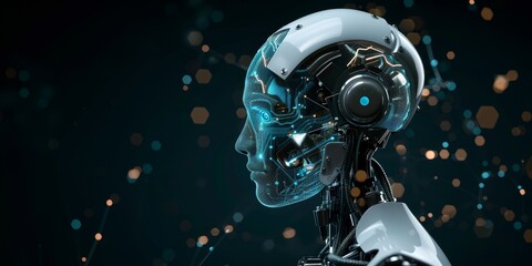 Aufkleber - Artificial intelligence concept with futuristic robot face and digital brain, representing AI and machine learning technology