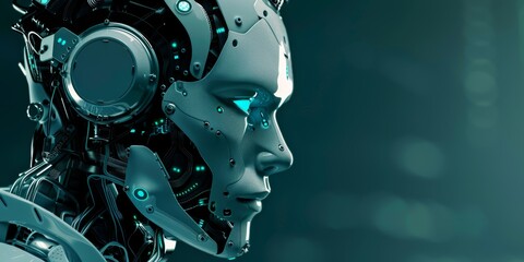 Aufkleber - Artificial intelligence concept with futuristic robot face and digital brain, representing AI and machine learning technology