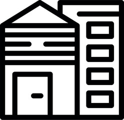 Poster - Simple vector showing a warehouse and a multistory office building, evoking urban development and industrial areas