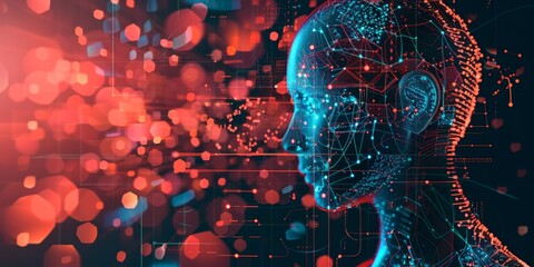 Poster - AI and machine learning technology concept with digital data analysis and abstract futuristic background