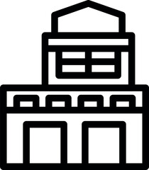 Poster - Simple line icon representing a modern two story building with large windows and garage doors
