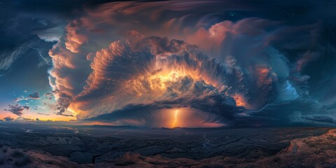 Leinwandbilder - A dramatic thunderstorm with lightning flashes lighting up the sky, capturing the power and beauty of nature's fury