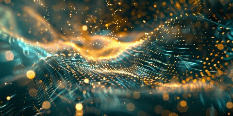 Aufkleber - Quantum computing concept with abstract digital particles and binary code, symbolizing advanced computing technology