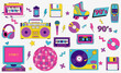 © bahtiarmaulana - Back in to 90's themed collection. featuring music, tech, fashion, and lifestyle items. Perfect for nostalgic designs or retro inspired projects. Vector Illustration