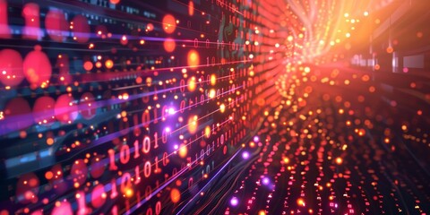 Aufkleber - Quantum computing concept with abstract digital particles and binary code, symbolizing advanced computing technology