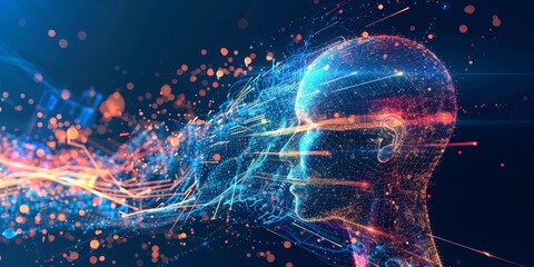 Poster - Machine learning algorithms and artificial intelligence technology concept with digital data flow on abstract background