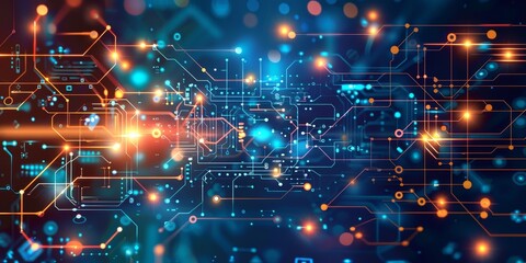 Poster - Abstract machine learning and AI technology concept with digital data flow on technological background