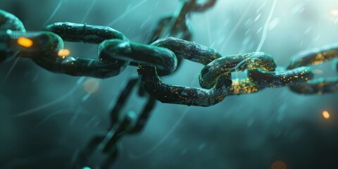 Aufkleber - Blockchain technology concept with digital chain and secure transactions, symbolizing decentralized finance and cryptography