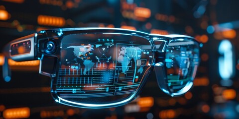Aufkleber - Augmented reality glasses with digital information overlay, illustrating AR technology and virtual data visualization