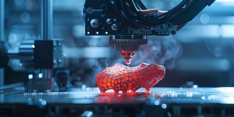 Aufkleber - 3D printing technology with robotic arm creating object layer by layer, showcasing additive manufacturing