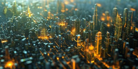 Aufkleber - Smart city concept with digital infrastructure and IoT connectivity, symbolizing urban planning and technology integration