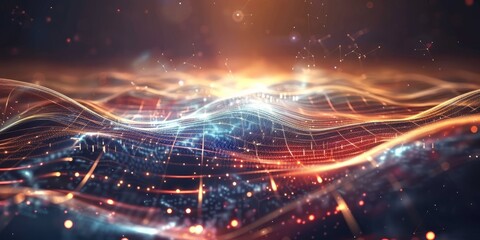 Aufkleber - Quantum physics concept with abstract digital particles and wave function, symbolizing quantum mechanics and scientific research