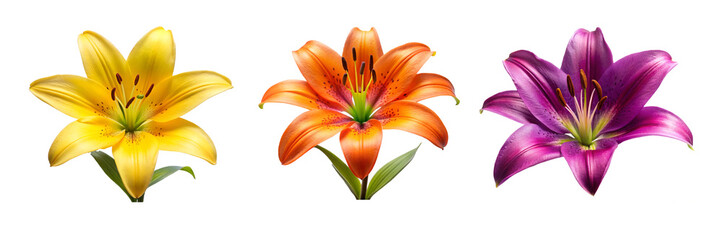 Beautiful Yellow Lily Displayed from the Front on Transparent Background