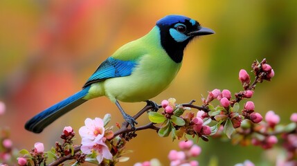 Canvas Print - Green and Blue Bird on Branch