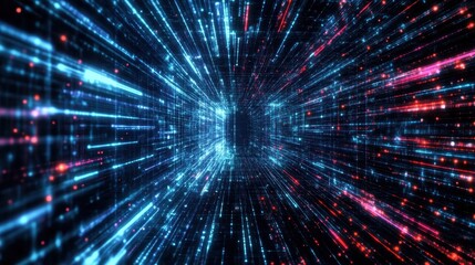 Poster - A blue and red light show with a red dot in the middle