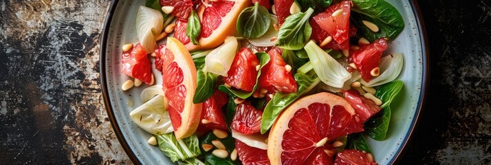 Sticker - Plate of fresh chicory salad with grapefruit and pine nuts