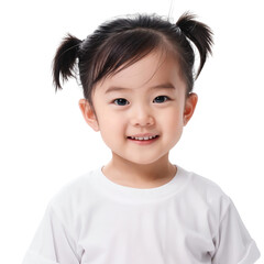 Poster - Portrait of a smiling Asian little girl with a happy expression, isolated on transparent background.