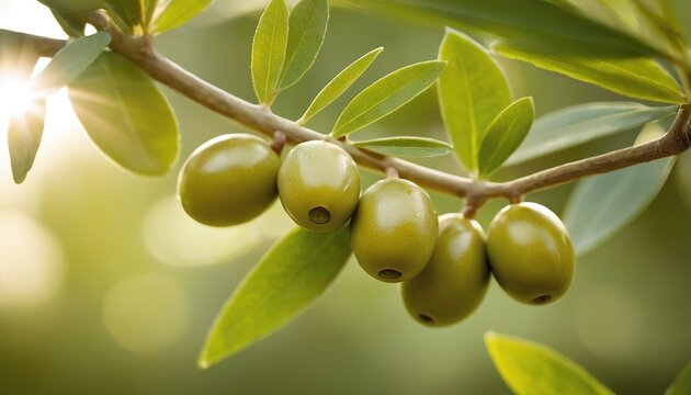 Olive branch on blurred background with space for text placement ideal for creative designs 91