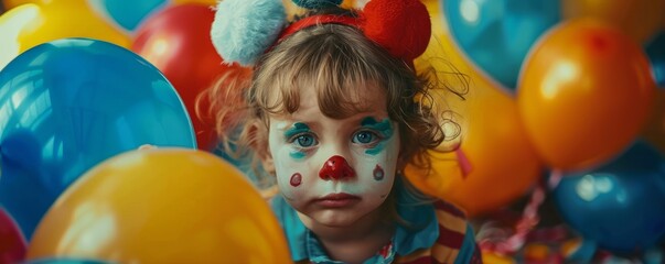 Wall Mural - Child's birthday with a clown and face painting, 4K hyperrealistic photo