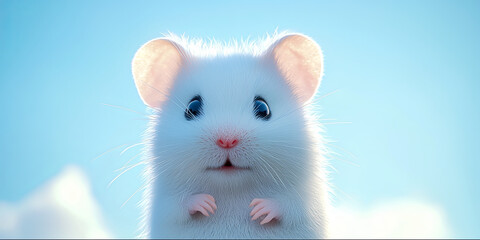 A cute white hamster with pink ears, generative AI