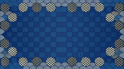 Poster - Traditional Japanese geometric designs and checkered pattern on a blue background, Japanese, seamless, repeating, pattern