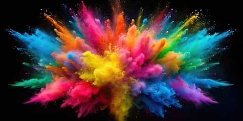 Vibrant explosion of colorful powder in the air, celebration, festival, vibrant, explosion, colorful, powder, bright