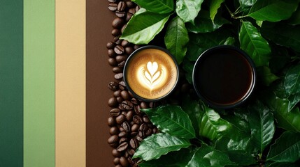 Wall Mural - Cozy Coffee Shop Vibes - Warm Earthy Color Palette with Rich Browns and Deep Greens