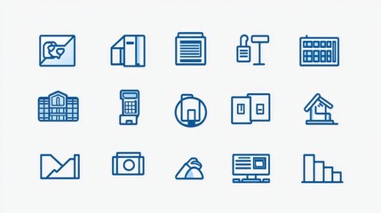 Aufkleber - minimalist blue line art icons on white background for clean and modern design look