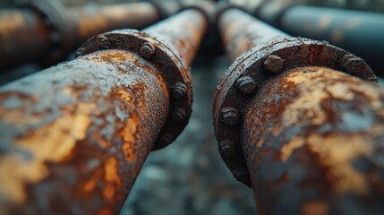 Wall Mural - A macro shot of rust patterns on a metal pipe highlighting the texture and color