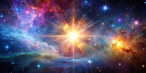 Wall Mural - galactic light burst in deep space with colorful nebula clouds and shining stars, galaxy, space, bur