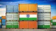 © Udomner - India flag containers at terminal for export/import, India, flag, containers, terminal, export, import, concept