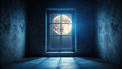 Wall Mural - Moonlight shining through a window casting a mysterious glow on a dark background, moonlight, window, mysterious, dramatic