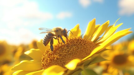 Wall Mural - Honeybee on Sunflower