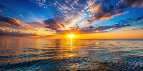 Wall Mural - sundown on the sea with a calm and peaceful nature scene , sunset, ocean, water, horizon, serene, tr