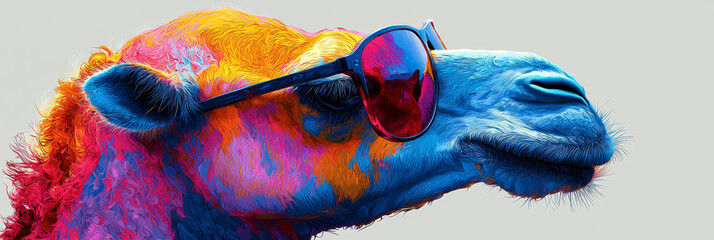 Cool camel sporting a pair of stylish sunglasses.