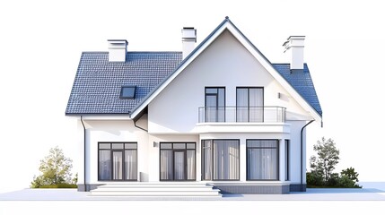 Wall Mural - 3D illustration, architecture, modern style two-story house, white, gray roof, rendering on isolated background.