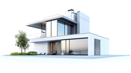 Wall Mural - Modern house on white background, 3d illustration