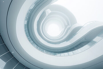 A modern circular architectural design creates a striking white backdrop in this stock photo 