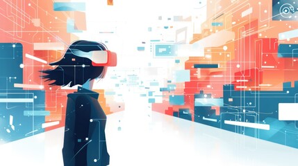 Aufkleber - Augmented reality interaction - Person engaging with digital overlays in real-world environment