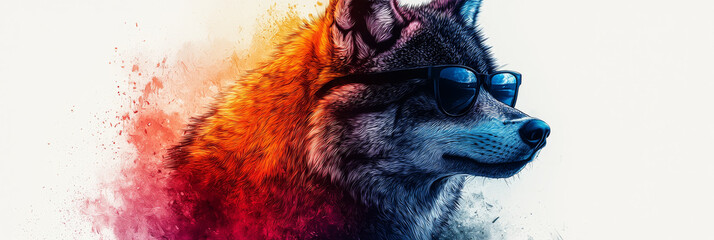 Wall Mural - Cool wolf in sunglasses with a colorful background.