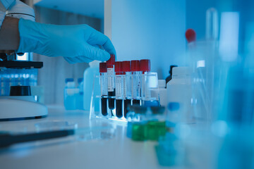 Wall Mural - working atmosphere in the laboratory, chemistry and science specialist working in a lab with various